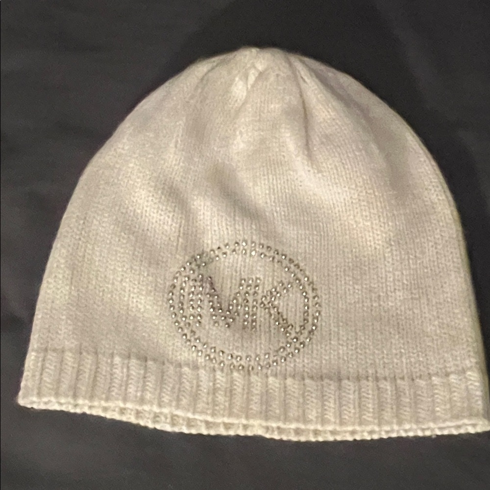Michael Kors Cream Beanie with Silver Logo